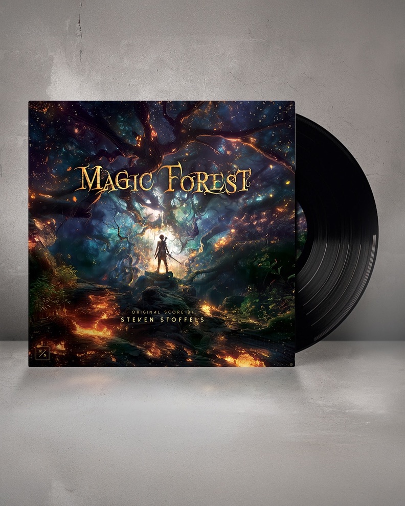 Magic Forest album cover for Steven Stoffels by Ramona Nieuwenhuisen, vinyl mock-up