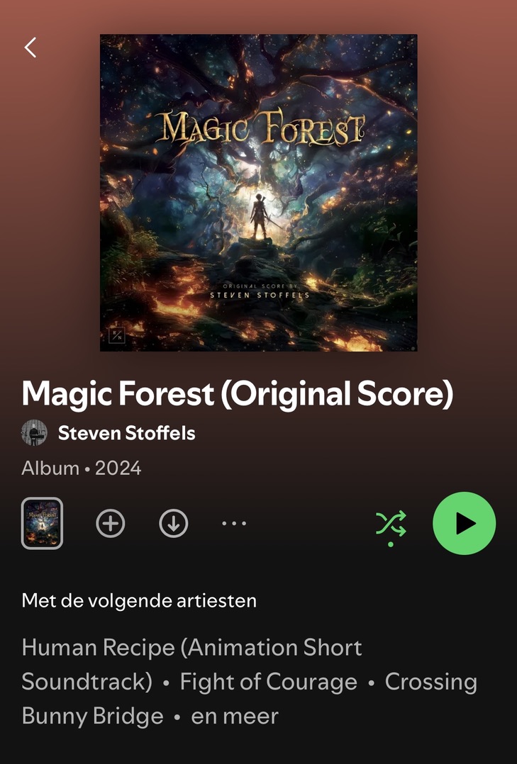 Magic Forest Original Score by Steven Stoffels on Spotify, displaying Ramona Nieuwenhuisen’s album cover