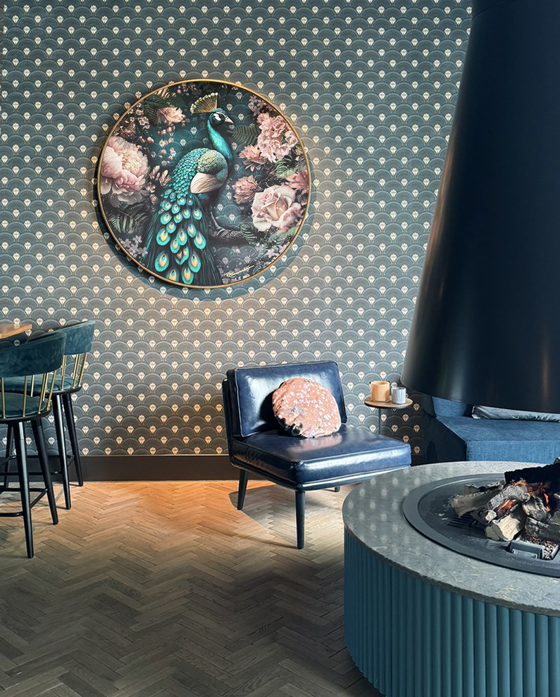 Pavone artwork beside the fireplace at Bar Ello, Van der Valk Venlo