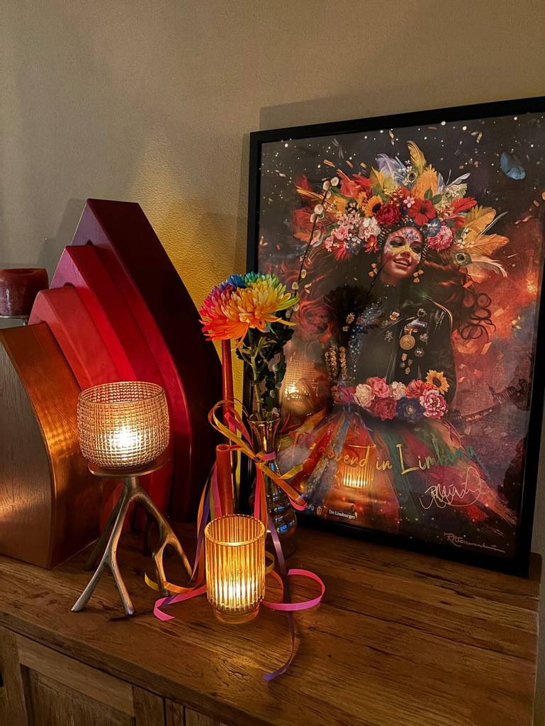 Carnival poster with flowers, ribbons and candlelight